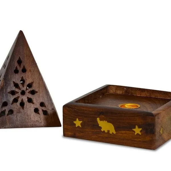Porta cono piramide de madera y bronce