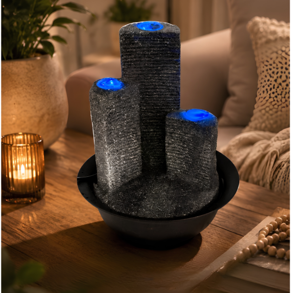 Fuente de agua 3 columna con led 26 cm