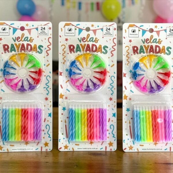 Vela rayada con porta vela x 24 u.