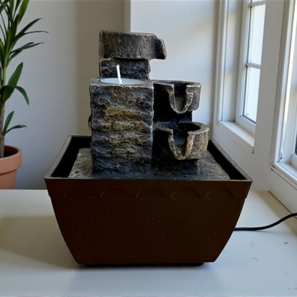 Fuente buda con portavela piedra  15 cm
