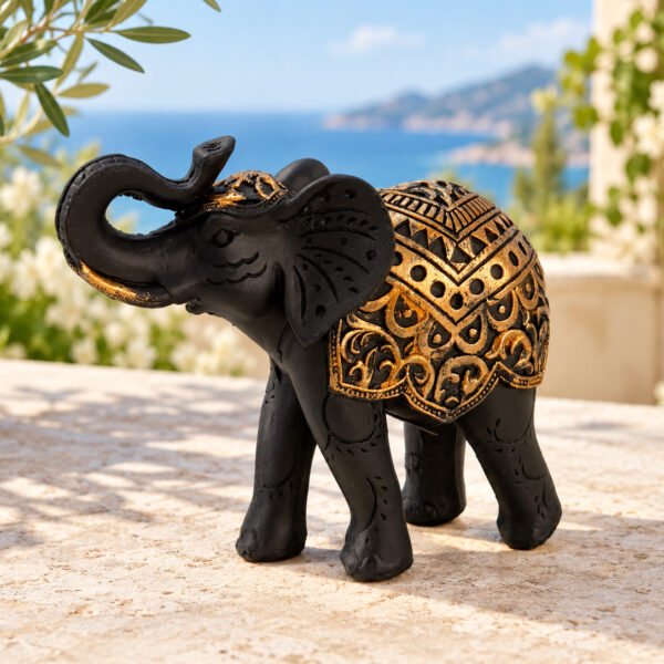 Elefante negro y oro 13 cm